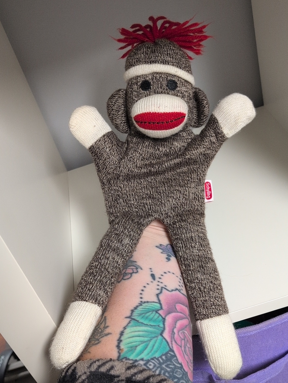 Schylling Sock Monkey Hand Puppet 14" Excellent Condition
